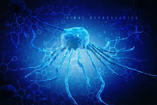 Digital illustration of a tumor cell, cancer cell on the surface of epit 3d rendering image
