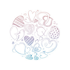 Hand drawn hearts round concept