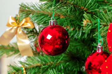 Christmas tree with ornaments, close-up