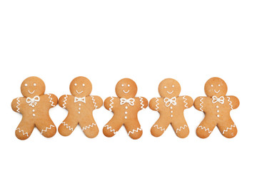 Christmas homemade gingerbread cookie on white