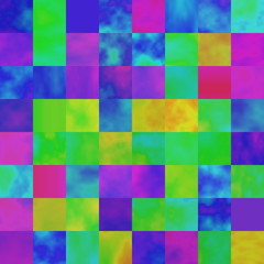 Colorful abstract background with saturated glitched screen. Modern seamless pattern with shuffled pixel mosaic. Endless texture with corrupted image. Element of design in psychedelic rave aesthetic.