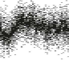 Modern abstract glitched vector background. Monochrome illustration with linear defected audio wave. Array of collapsing data. Random signal error. Corrupted digital image. Element of design.
