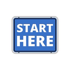 Start here sign, Start here icon, Start here button