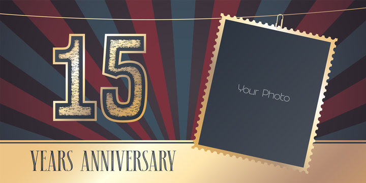 15 years anniversary vector emblem, logo in vintage style