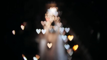 Car Lights Makes Hearts Bokeh at Night Street Road. Traffic in Bangkok, Thailand. Valentines Day or Social Media Like Background Concept. 4K. - Powered by Adobe