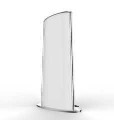 Curved double sided totem poster light advertising display stand. 3d render illustration.