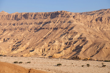 Fototapeta na wymiar Negev desert wadi landscape from above, Israel.