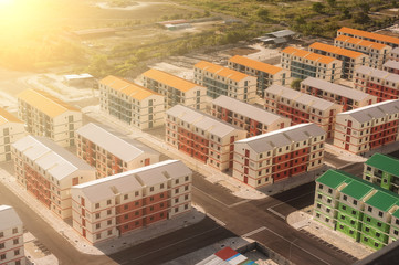 Top view of the houses and settlement near the airport of Male in the Maldives. Original buildings. Architectural and construction concept