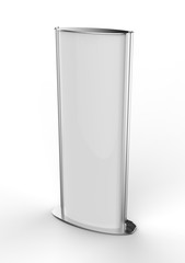 Curved double sided totem poster light advertising display stand. 3d render illustration.