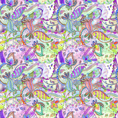 Naklejka premium bizarre seamless texture with ethnic floral pattern. watercolor painting