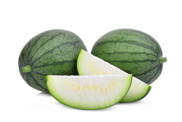 two whole young small watermelon with slice isolated on white background