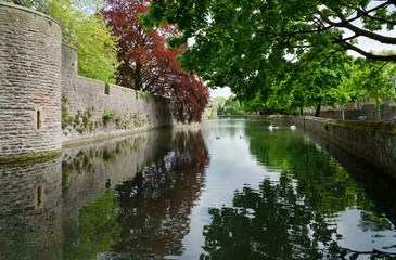 Beautiful Canal Around Bishop's Palace, Wells, England
