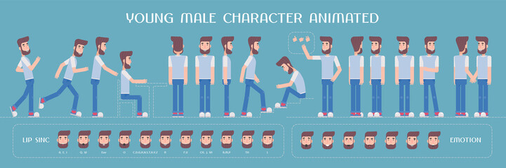 Set of vector elements for man, guy character creation and animation - obrazy, fototapety, plakaty