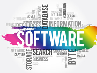 Software word cloud collage, business concept background