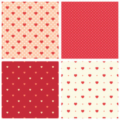 Cute retro set of seamless backgrounds with hearts
