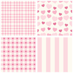 Cute retro set of seamless backgrounds with hearts