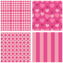 Cute retro set of seamless backgrounds with hearts