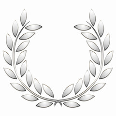 Couronne de lauriers argent sur fond blanc 