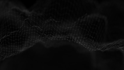 3d Abstract Background Network concept . Future background Technology illustration. 3d landscape. Big data. Wireframe Landscape with connections dots and lines on dark background.