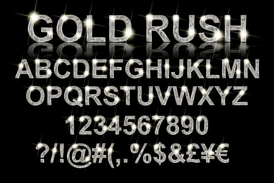 Gold rush. Silver alphabetic fonts and numbers