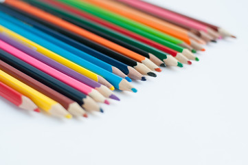 Color pencils isolated on white background.  Close up
