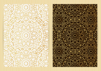 A4 size covers. Mandala round elements. Ethnic background. Japanese, arabic, islamic, eastern, oriental, musli style for restaurant menu, flyer, business card, brochure, book cover, banner.