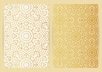 A4 size covers. Mandala round elements. Ethnic background. Japanese, arabic, islamic, eastern, oriental, musli style for restaurant menu, flyer, business card, brochure, book cover, banner.