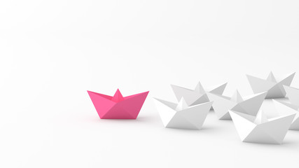 Woman leadership concept, pink leader boat with whites, on white background. 3D Rendering.