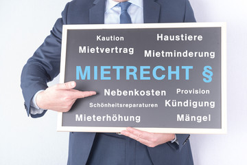 Tafel zum Mietrecht mit Schlagworten