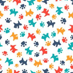 pattern with cartoon dog and paws