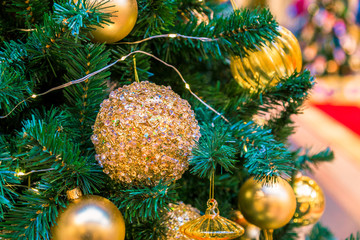 Christmas ornament ball for Xmas New Year festival decorate on pine tree background
