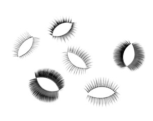 Different types of false eyelashes on white background