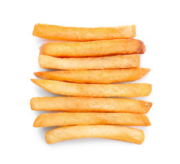 Yummy french fries on white background