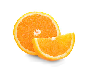 Yummy cut orange on white background