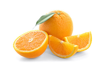 Yummy fresh orange with slices on white background