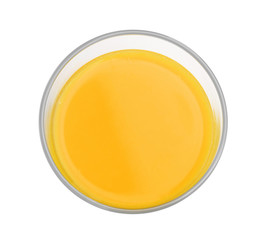 Glass of fresh orange juice on white background