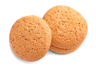 Tasty oatmeal cookies on white background