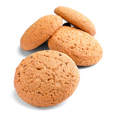 Tasty oatmeal cookies on white background