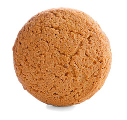 Tasty oatmeal cookie on white background