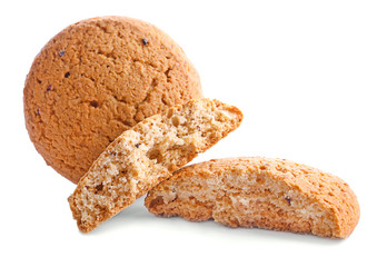 Tasty oatmeal cookies on white background