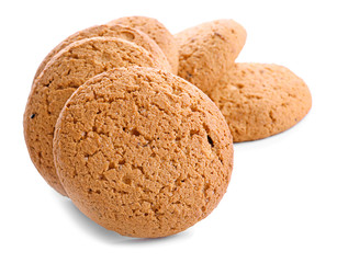 Tasty oatmeal cookies on white background
