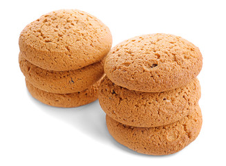 Tasty oatmeal cookies on white background