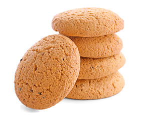 Tasty oatmeal cookies on white background