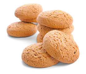 Tasty oatmeal cookies on white background