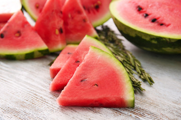 Tasty sliced watermelon on table