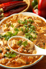 Mapo Tofu - Tofu and minced pork cooked with chili bean 