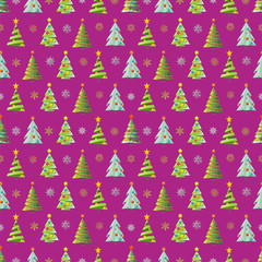 Seamless Christmas vector pattern with colorful fir-trees.