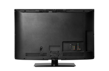 Obraz premium Back view of modern TV set, isolated on white