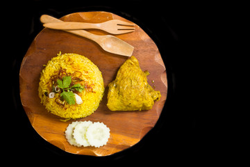Chicken Biryani or Muslim yellow rice with chicken - Powered by Adobe