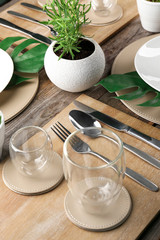 Table setting for dinner in vegetarian cafe